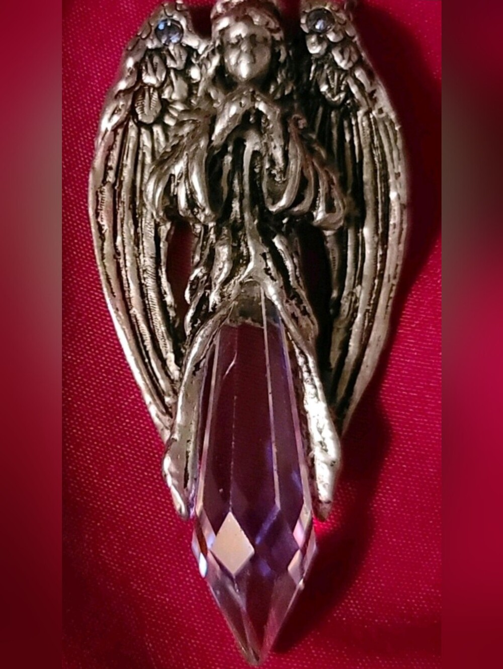 Comstock Creations Vintage Pewter Blue and Aurora Borealis Crystal Angel Pendant